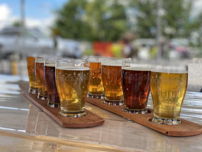 Two flights of beer from Haliburton Highlands Brewery.